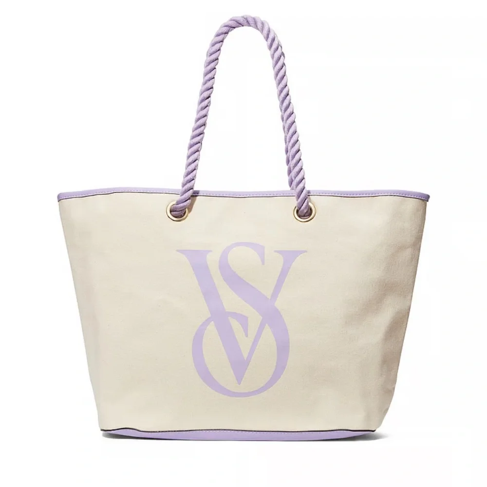 Victoria’s Secret Canvas Cream Lavender Tote Bag OS NWT